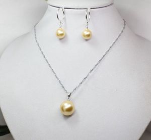 10mm / 14mm Elegant South Sea Yellow Shell Pearl Necklace Pendant Earrings Set