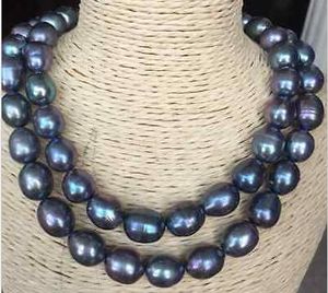 Collar De Perlas Finas al por mayor-Perlas finas Joyas dobles hilos mm mar del sur pavo real verde barroco collar de perlas