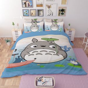 Nowy zestaw pościeli D Bedsheet Reactive Drukowanie Totoro Pattern Home Tekstylia Duvet Okładki Łóżko Pościel Poduszki Hurtownie