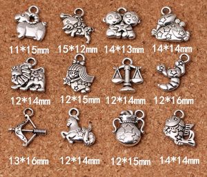 12 Sternzeichen-Anhänger, Charms, tibetisches Silber, zweiseitig, zarte Beschläge, Zubehör für die DIY-Schmuckherstellung