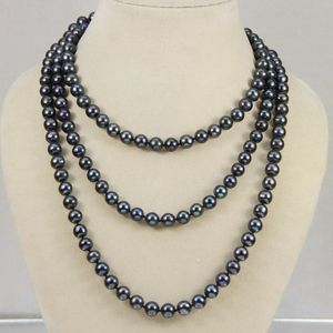 Collar De Perlas De 7mm al por mayor-Nuevo collar de perlas cultivadas de akoya real negro de mm