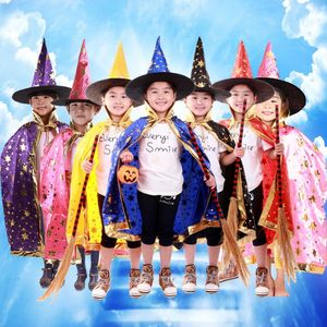 Halloween Cloak Cap Party Cosplay Prop per Festival Fancy Dress Costumi per bambini Witch Wizard Gown Robe and Hats Costume Cape Kids di DHL