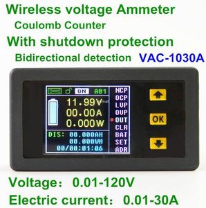 Freeshipping VAt1030A Digital Ammeter Voltmeter Coulomb Counter Wireless Bi-directional Voltage Current Tester Power Meter DC 0.01-100V