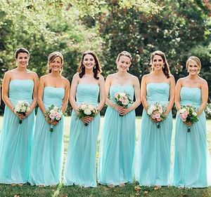 Real Photos Green Beach Color Bridesmaid Dresses Chiffon Fabric Strapless Backless Bridesmaid Dress Floor Length A-Line Gowns For Wedding