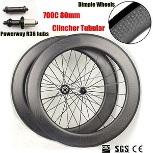 Carbon Fiber Dimple Wheels and 80mm Depth Wheels 25mm Width Carbon Rims Bicycle Wheelset Cycling Wheels With Powerway R36 hubs