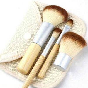 Wholesale natural make up kit for sale - Group buy HOT Natural Bamboo Handle Makeup Brushes Set Cosmetics Tools Kit Powder Blush Brushes with Hemp linen bag