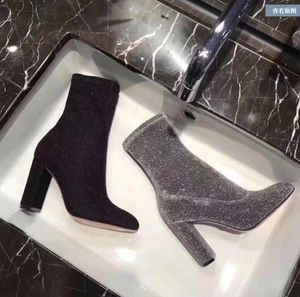 2017 glitter donna stivaletti tacco quadrato botas punta a punta stivaletti con paillettes stivaletti in tessuto shinny scarpe eleganti scarpe da festa stivaletti color nastro