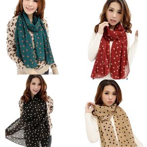 Wholesale- Coolbeener New Stylish Girl Long Soft Silk Chiffon Scarf Wrap Polka Dot Shawl Scarve For Women Dec6