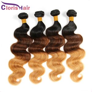 T1B/4/27 Wave Body Hair Weaves Virgin Brasilian Ombre Human Hair Bundles Tre tono Brazilliano estensioni ombre Tissage Besilienne