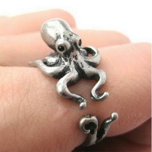 Everfast Wholesale 10pc/Lot Punk Style Funny Adjustable Octopus Ring, 3D Animal Rings Antique Silver Bronze Punk Retro Style For Men Women Party Jewlery