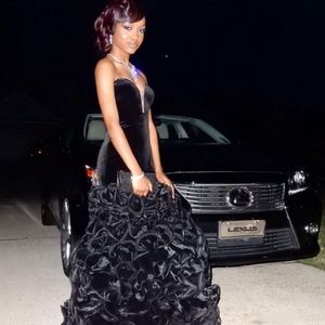 African Black Aftonklänningar med Ruffles Sweetheart Black Velvet Mermaid Evening Gowns Club Wear Party Dresses Prom Gowns Custom Made