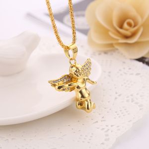 Hot sale Hip Hop men Necklaces diamante wing Angel pendant Necklace Gold Popcorn Chains For women Fashion high quality Jewelry