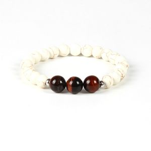 Wholesale white stone beads resale online - New Designs Beaded Fashion Bracelet mm Natural Red Tiger Eye Stone Beads White Bracelet for men