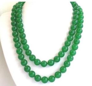 Fashion Women039S Natural 8mm Green Jade Round Jemstone Beads Necklace 50039039 Long5786102