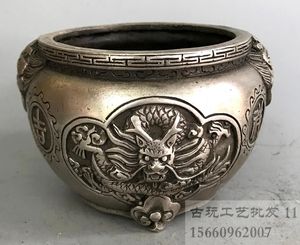 Oferta especial de bronze latão banhado tanque de dragão de cobre queimador de incenso pote sorte poupança de diversas antiguidades coleção