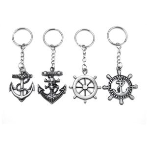 Original Vintage Silver Anchor Key Chain Gadgets For Men Trinket Retro Skull Rudder Keychain On Pants Male Jewelry Souvenirs Party Gift