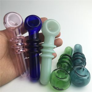 Tubos de mão de tubulação de vidro colorido para fumar rosa verde azul Pirex de vidro de mão grossa para fumar seco erva