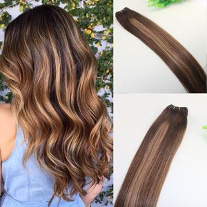 Ludzkie włosy splot Ombre Kolor barwnika Brazylijskie dziewicze włosy Wątek Bundle Extensions Two Tone 4#Brown To #27 Blonde