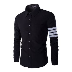 Wholesale-メンズドレスシャツスリムフィットブラックビジネスソーシャルシャツ2色全長カラーストライプパターンアンダーシャツ2016