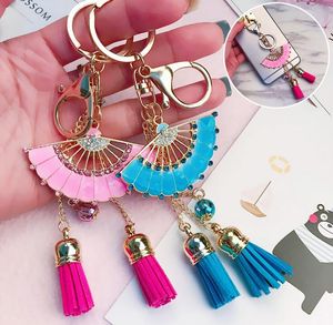 Fashion crystal diamond phone tassel keychains pink and blue fan tassel pendant total length about 16cm