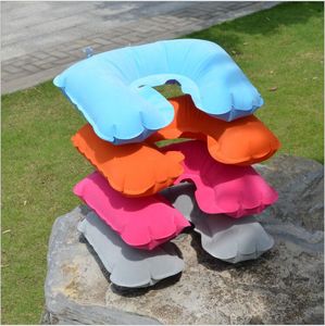 Inflável Forma U Neck Pillow Air Cushion exterior Tavel almofadas de ar portátil Folding acampamento travesseiro vôo Car Almofadas