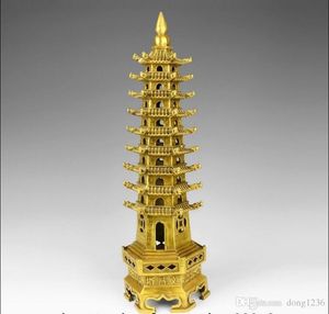 Tibet Budismo Latão Cobre Templo Nove Chão Wenchang Torre Pagoda Stupa Estátua
