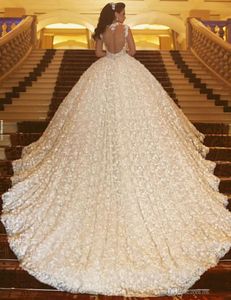 Dhgate VIP Luksusowe skromne koronkowe suknie ślubne Katedra Pociąg Zroszony Aplikacje Suknie ślubne Saudyjska Saudi Arabski Vestidos De Noiva Suknia ślubna