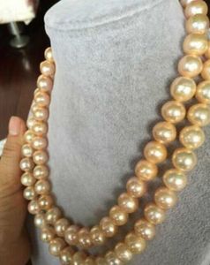 Bellissima collana di perle naturali in oro dei mari del sud da 10-11 mm a 2 file con casp in oro 14k da 17-18 pollici