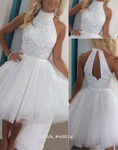 Sparkly White Halter Prom Dress Custom Made Sexy Ball Gown Zipper Back Party Gown Plus Size