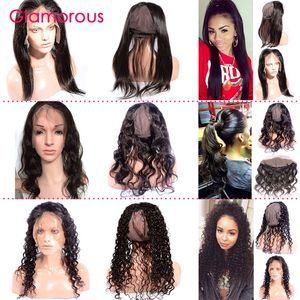 Glamorous 360 Lace frontal com Cap brasileira Cabelo 360 Encerramento onda do corpo em linha reta Humano Frontal Cabelo 22x4x3