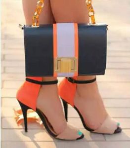2017 женщины смешанный цвет сандалии летние туфли сексуальные рыбы toe знаменитости обувь Гладиатор сандалии пятно точка пряжка высокие каблуки