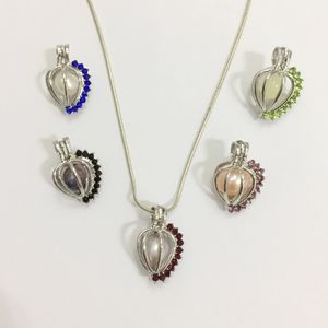 18kgp medalion w kształcie serca z błyszczącymi kolorowymi klejnotami, może pomieścić 9mm perłowej klatki koralikowej wisiorek montażować, DIY Moda biżuteria