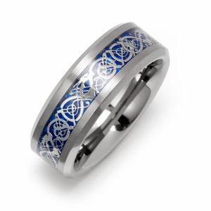 Kinesisk drake mm mode smycken volfram karbid ring blå bakgrund inlay för män och kvinnor Tur