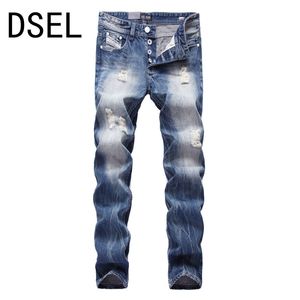 Wholesale- British Style Designer Men Jeans High Quality Fashion Ripped Jeans For Men Distressed Pants Brand Jeans Men Blue Color