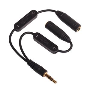 100pcs Volume Control 3.5mm Plug Jack Headphone Audio Stereo Y Splitter Cord Cable With Phone Separate