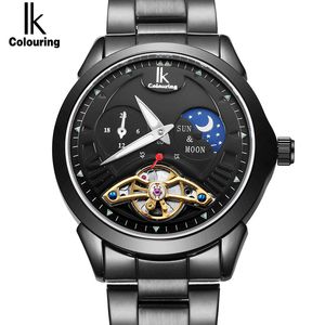 IK 2019 Moon Phase Function Luxury Top Brand Orologio da uomo 24 ore Full Steel Band Gold Skeleton Orologi meccanici automatici Uomo