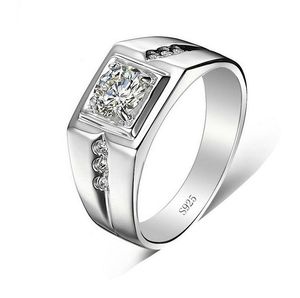 Gros Solitaire Bijoux De Luxe En Argent Sterling 925 Topaze Blanche CZ Zircone Diamant De Mariage Fiançailles Hommes Bague Cadeau Taille 7-12