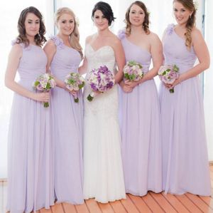 New Simple Dress One Shoulder Light Pink/Lilac Bridesmaids Dresses Long Chiffon Floor Length Formal Wedding Guest Dress Maid Of Honors Dress