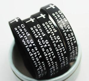 50pcs Black Bible Jesus Serenity Prayer Silicone Bracelets Men Wristband Women Religious Faith Soft Rubber Bangle Xmas Gift Hot sale Jewelry