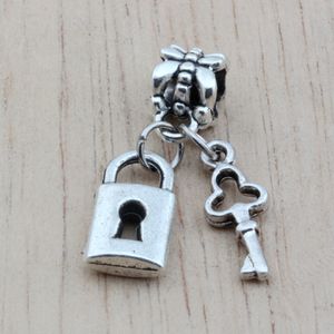 100PCS Antique Srebrny Lock Key Stopy Kulki Charm Kulki ręcznie robione do odkryć biżuterii bransoletki