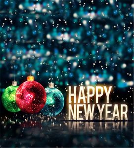 Happy New Year Family Photography Backgrounds Vinyl Colorful Christmas Balls Bokeh Blue Photo Studio Backdrops Party Photo Booth Back Drop