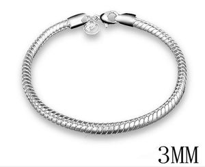 2017 Hot Sales 10st / Lot 3mm 8 inches Long 925 Silver Snake Charm Chain Armband 10g