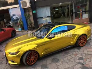 Satin Chrom Gold Vinyl Car Wrap Film mit Luftblasen frei für Luxusfahrzeug Grafik Guss Vinyl -Abziehbilder 1,52 x 20 m