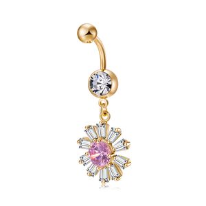 Newest Fashion Belly Button Rings Sparky CZ Flower Navel Piercing Belly Rings Body Jewelry Shiny Zircon Buckle Ring for Women