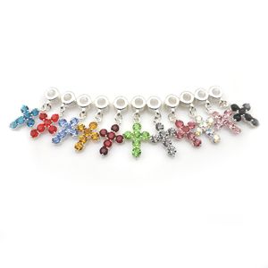 24pcs Crystal Cross Shape Slide Necklace Pendant Multicolor Rhinestone Charm For DIY