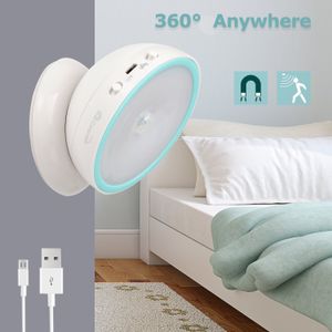 Luzes noturnas USB Recarregável 360 graus Flexible Sensor de movimento rotativo em qualquer lugar LED Wall Light