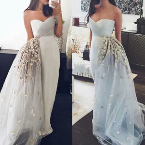 Latest Fashion Column Evening Dresses Sexy One Shoulder Short Sleeve Zipper-Back Formal Party Gowns 2017 Unique Design Applique Prom Dresses