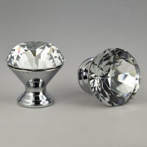 30mm Färgglada Glass Crystal Drawer TV Skåp Knoppar Pulls Modern Mode Silver Röd Blå Lila Svart Stift Gröna Skåp Handtag