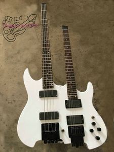 Ücretsiz kargo yeni özel mağazalar beyaz Başsız Çift Boyun 4 dize bas 6 dize Elektrik Gitar (özel her türlü renk kabul)