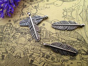 Wholesale tibetan silver feather charms resale online - 60pcs Feather Charms Antique Tibetan Silver Tone Sided feather pendants charms30x9mm